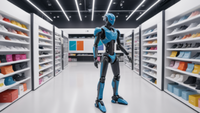 Futuristic AI interface displaying inventory management data for dropshipping with predictive analytics and automated alerts.